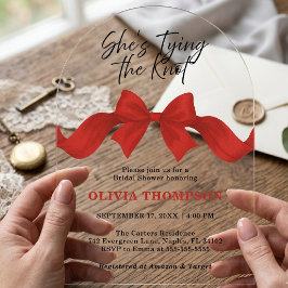She's Tying the Knot Red Bow Photo Bridal Shower アクリル招待状