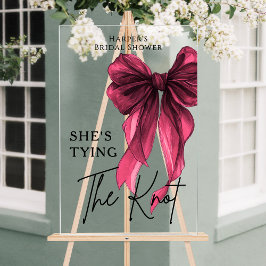 She's Tying The Knot Red Bow Welcome Sign アクリルサイン