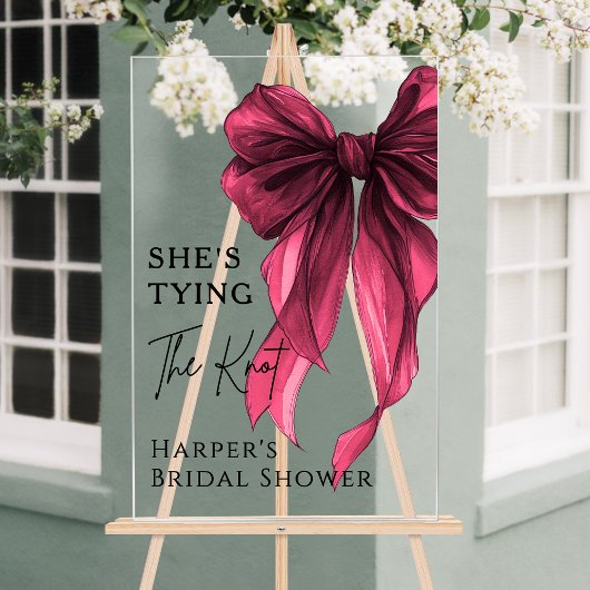 She's Tying The Knot Red Bow Welcome Sign アクリルサイン