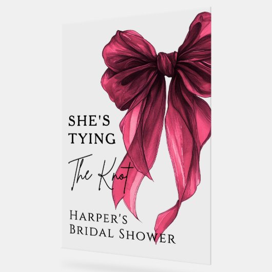 She's Tying The Knot Red Bow Welcome Sign アクリルサイン (傾斜)