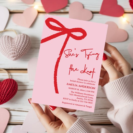  She's Tying the Knot Red,pink Bow Bridal Shower  招待状