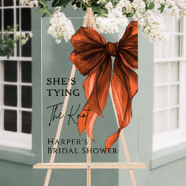 She's Tying The Knot Rust Orange Bow Welcome Sign アクリルサイン