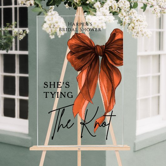 She's Tying The Knot Rust Orange Bow Welcome Sign アクリルサイン
