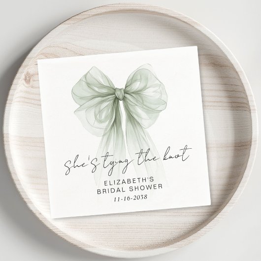 She's Tying The Knot Sage Bow Bridal Shower スタンダードカクテルナプキン