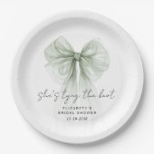 She's Tying The Knot Sage Bow Bridal Shower ペーパープレート (正面)