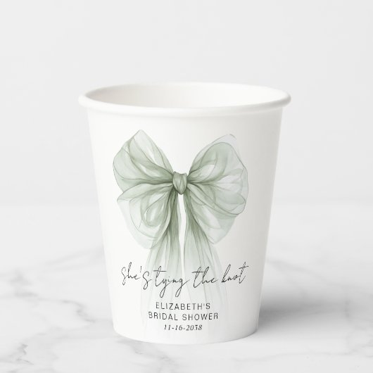 She's Tying The Knot Sage Bow Bridal Shower 紙コップ (正面)