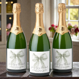 Shes Tying The Knot Sage Green Bow Bridal Shower スパークリングワインラベル