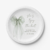 She's Tying The Knot Sage Green Bow Bridal Shower ペーパープレート (正面)