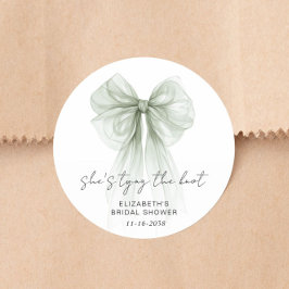 She's Tying The Knot Sage Green Bow Bridal Shower ラウンドシール