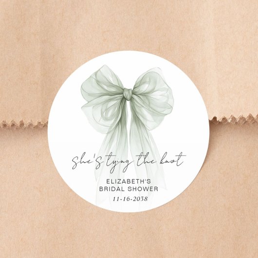 She's Tying The Knot Sage Green Bow Bridal Shower ラウンドシール