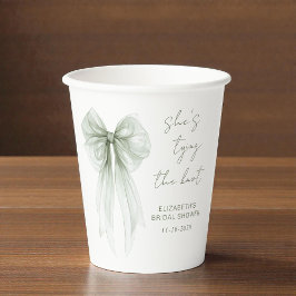 She's Tying The Knot Sage Green Bow Bridal Shower 紙コップ
