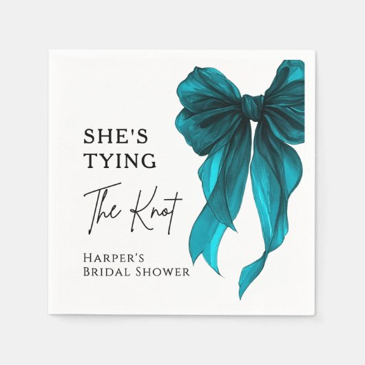 She's Tying The Knot Turquoise Bow Bridal Shower スタンダードカクテルナプキン (正面)