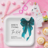 She's Tying The Knot Turquoise Bow Bridal Shower ペーパープレート (パーティー)