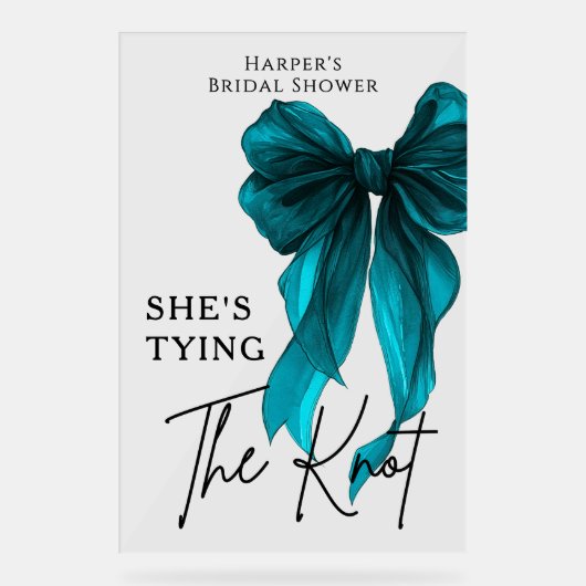 She's Tying The Knot Turquoise Bow Welcome Sign アクリルサイン (正面)