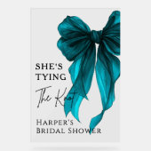 She's Tying The Knot Turquoise Bow Welcome Sign アクリルサイン (正面)