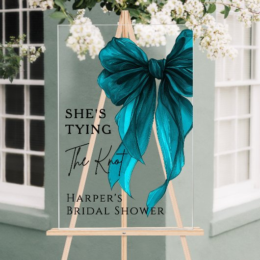 She's Tying The Knot Turquoise Bow Welcome Sign アクリルサイン