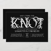 She's Tying The Knot White Bow Black Bridal Shower 招待状 (正面/裏面)