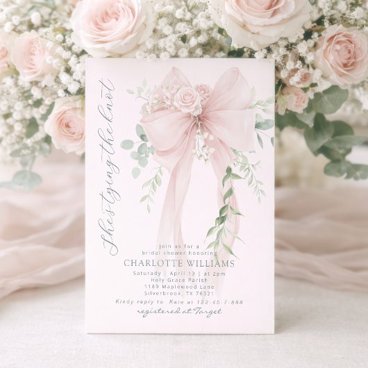 She's tying the know Whimsical Bow bridal shower 招待状