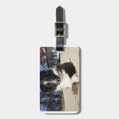 shet shp黒と白の子犬 ラゲッジタグ (正面縦)