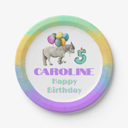 Shetland Horse Birthday Party Balloons ペーパープレート (正面)