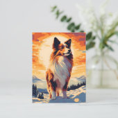 Shetland Sheepdog冬の山の森 ポストカード (スタンド正面)
