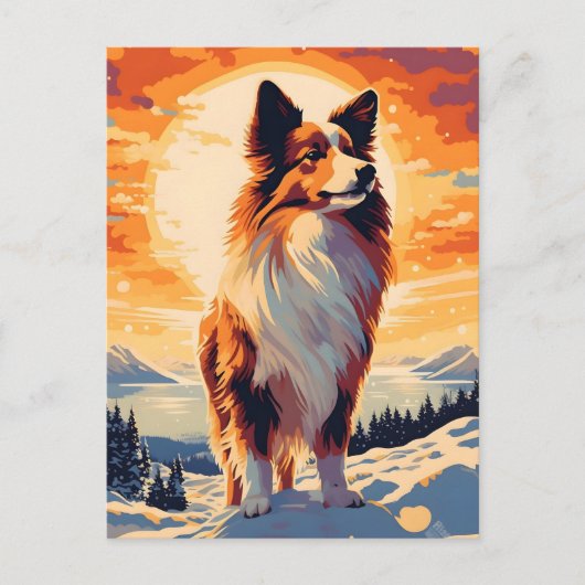 Shetland Sheepdog冬の山の森 ポストカード (正面)