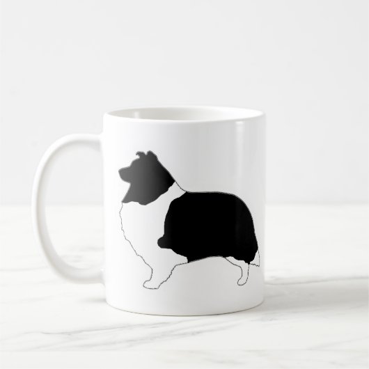 Shetland Sheepdog Black and White SIlhouette コーヒーマグカップ (左)