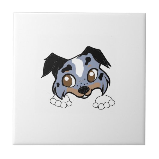 Shetland Sheepdog Blue Merle Tri Peeking Cartoon タイル (正面)