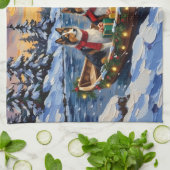 Shetland Sheepdog Christmas Boat Holiday キッチンタオル (折り畳み)