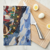 Shetland Sheepdog Christmas Boat Holiday キッチンタオル (四つ折り)