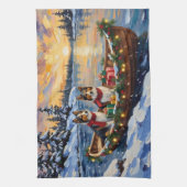 Shetland Sheepdog Christmas Boat Holiday キッチンタオル (縦)