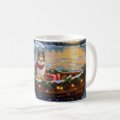 Shetland Sheepdog Christmas Boat Holiday コーヒーマグカップ (正面右)