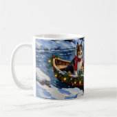 Shetland Sheepdog Christmas Boat Holiday コーヒーマグカップ (左)
