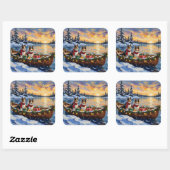 Shetland Sheepdog Christmas Boat Holiday スクエアシール (シート)