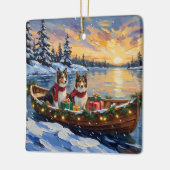 Shetland Sheepdog Christmas Boat Holiday セラミックオーナメント (左)