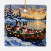 Shetland Sheepdog Christmas Boat Holiday セラミックオーナメント (裏面)