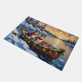 Shetland Sheepdog Christmas Boat Holiday ドアマット (アングル)