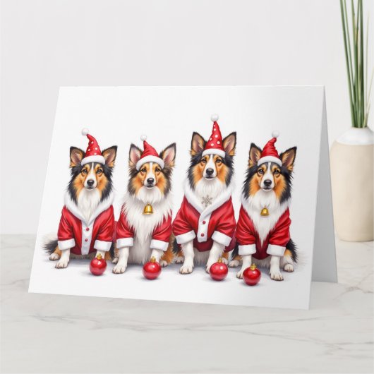 Shetland Sheepdog Christmas Dress Santa Hat カード (正面)