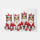 Shetland Sheepdog Christmas Dress Santa Hat ドアマット (正面)