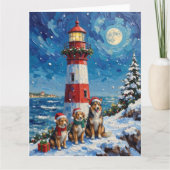 Shetland Sheepdog Christmas Lighthouse Holiday カード (正面)