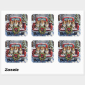 Shetland Sheepdog Christmas Red Truck Holiday スクエアシール (シート)