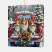 Shetland Sheepdog Christmas Red Truck Holiday セラミックオーナメント (左)