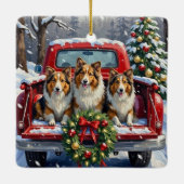 Shetland Sheepdog Christmas Red Truck Holiday セラミックオーナメント (裏面)