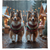 Shetland Sheepdog Christmas Snow Holiday  シャワーカーテン (正面)