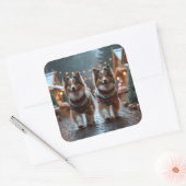 Shetland Sheepdog Christmas Snow Holiday  スクエアシール (封筒)