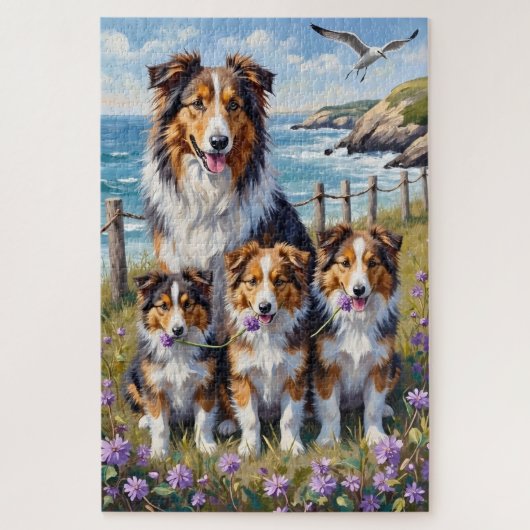 Shetland Sheepdog Coastal Heather Art ジグソーパズル (縦)