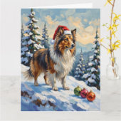 Shetland Sheepdog Herding Christmas Ornaments Hat カード (黄色い花)