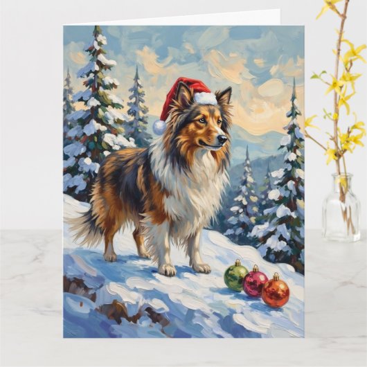 Shetland Sheepdog Herding Christmas Ornaments Hat カード (黄色い花)