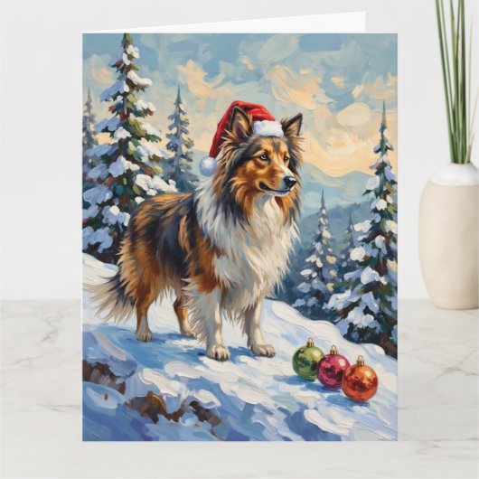 Shetland Sheepdog Herding Christmas Ornaments Hat カード (正面)