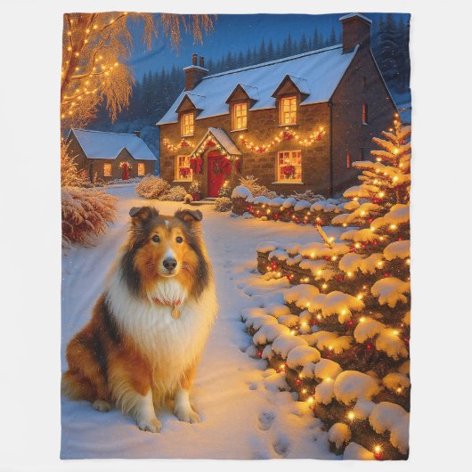 Shetland Sheepdog Holiday  フリースブランケット (正面)